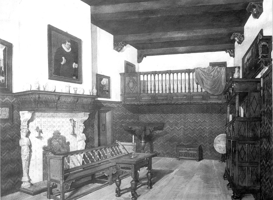 HUA-38096-Interieur van het Stedelijk Museum van Oudheden in het huis Het Hogeland Museumlaan 2 de stijlkamer van het begin van de 17de eeuw