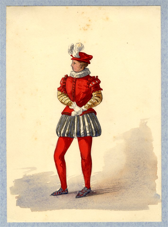 HUA-32799-Afbeelding van een kostuumontwerp van een niet nader genoemde historische figuur figurant in de maskerade van de studenten van de Utrechtse hogeschool