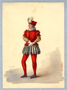 HUA-32799-Afbeelding van een kostuumontwerp van een niet nader genoemde historische figuur figurant in de maskerade van de studenten van de Utrechtse hogeschool