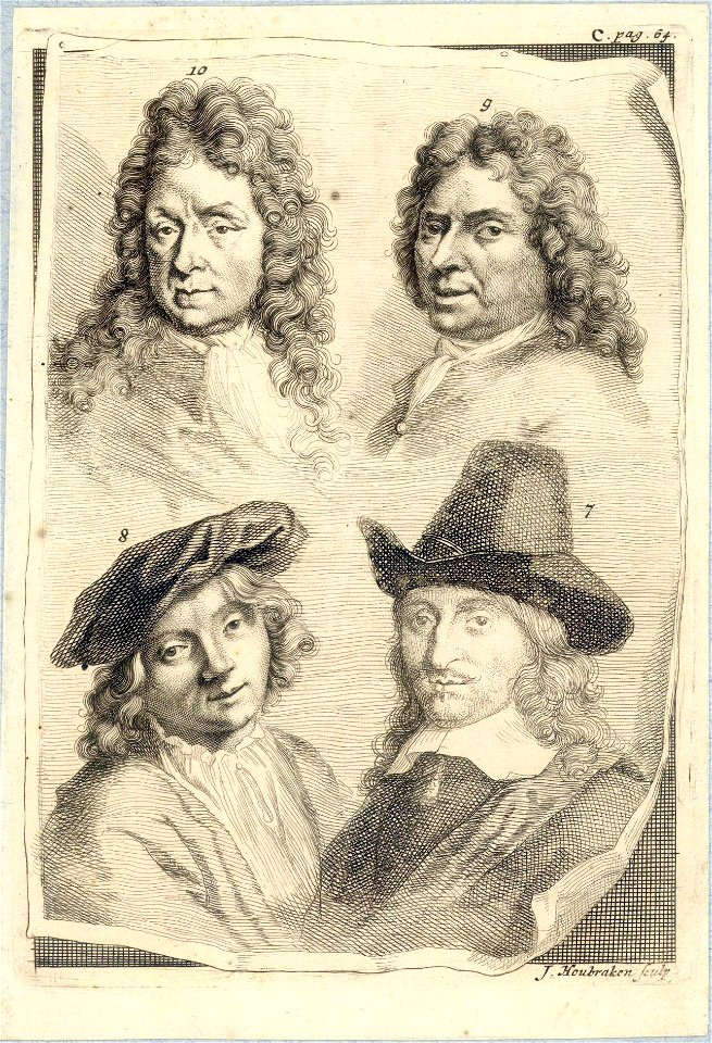 HUA-38984-Portret van Melchior de Hondekoeter geboren Utrecht 1636 kunstschilder overleden 1695 Borstbeeld van voren Linksboven op één blad met het borstbeeld v