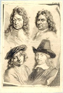 HUA-38984-Portret van Melchior de Hondekoeter geboren Utrecht 1636 kunstschilder overleden 1695 Borstbeeld van voren Linksboven op één blad met het borstbeeld v