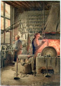 HUA-38159-Interieur van de hoefsmederij Ohl Varkenmarkt C 692 te UtrechtNB Het adres Varkenmarkt C 692 is in 1890 gewijzigd in Varkenmarkt 26