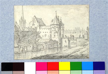 HUA-36758-Gezicht vanaf de singel over de stadsbuitengracht op de Weerdpoort en brug te Utrecht uit het noordoosten met links op de achtergrond de toren van de 