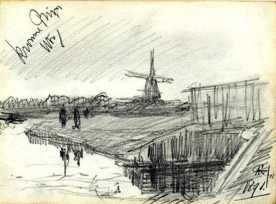 HUA-39458-Gezicht op de Kromme Rijn te Utrecht met op de achtergrond de zaagmolen Kranenburg
