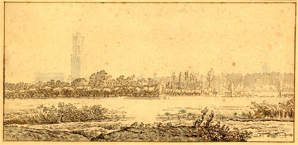HUA-39645-Profiel van de stad Utrecht uit het noordoosten gezien met de Wittevrouwenpoort de Domkerk en toren de klokkentoren van de Janskerk de toren van de Bu