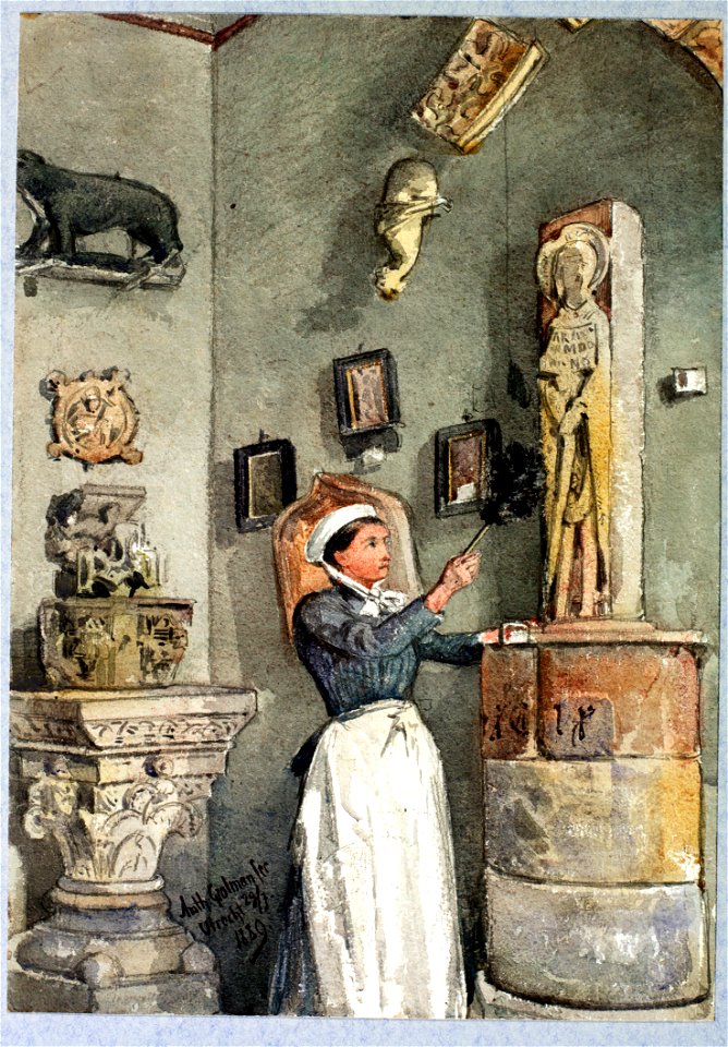 HUA-38730-Interieur van het stadhuis Stadhuisbrug te Utrecht het Stedelijk Museum van Oudheden op de tweede verdieping een hoek van een van de zalen met middele
