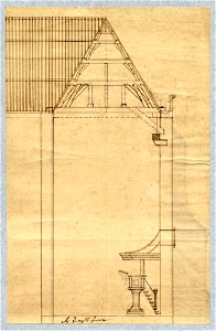 HUA-39861-Doorsnede van het koor en het transept van de Domkerk te Utrecht met intekening van een plan tot verandering van de kapconstructie van het transept en