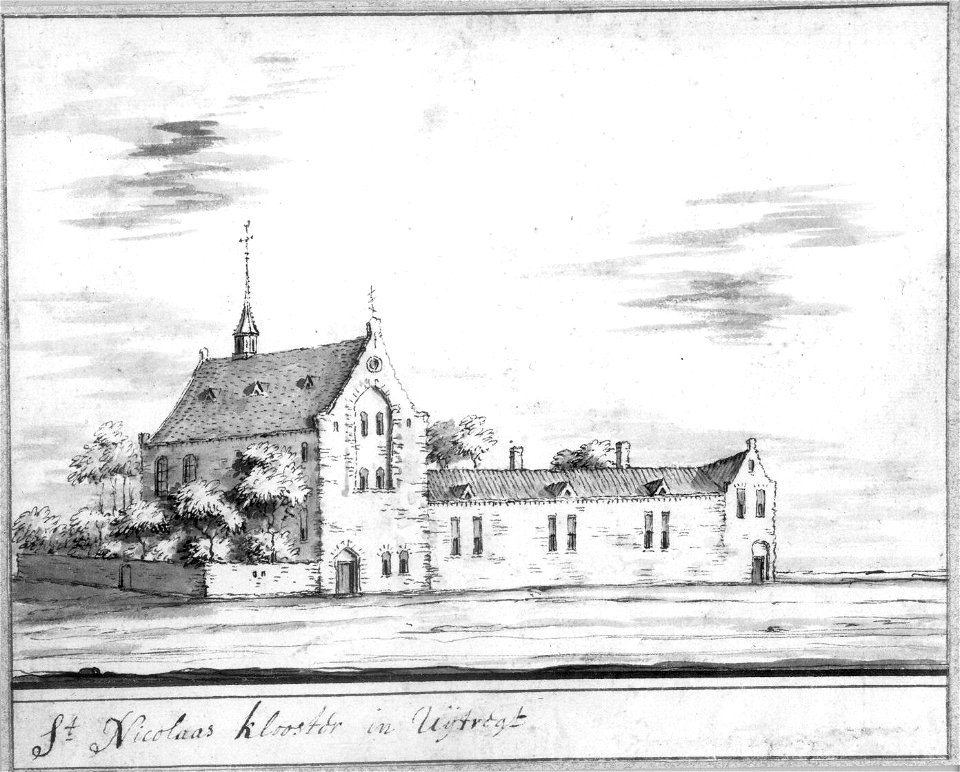 HUA-37731-Gezicht op het St Nicolaasklooster te Utrecht