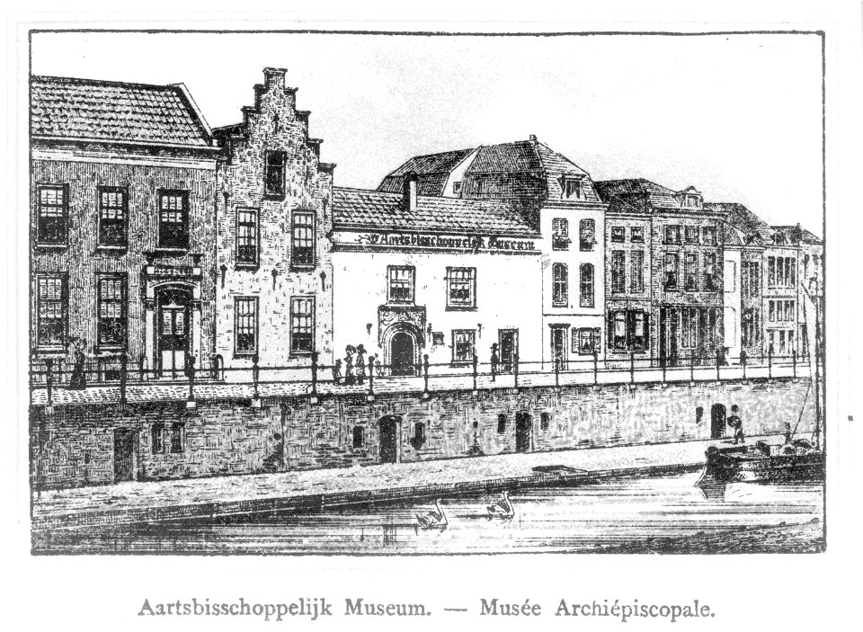 HUA-38090-Gezicht op de voorgevels van de huizen aan de oostzijde van de Nieuwegracht te Utrecht met in het midden het Aartsbisschoppelijk Museum Nieuwegracht 2