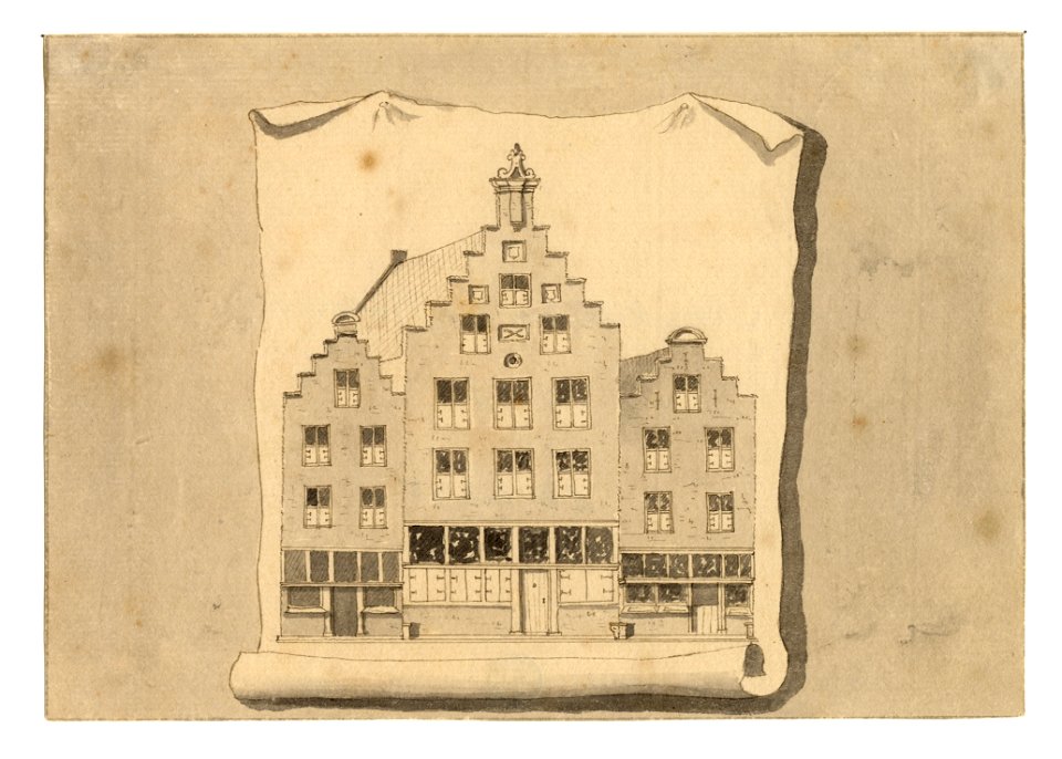 HUA-35117-Afbeelding van de voorgevel van het huis Schinkelenburg en van de beide buurhuizen aan de Oudegracht te UtrechtNB Het huis Schinkelenburg heeft sinds 