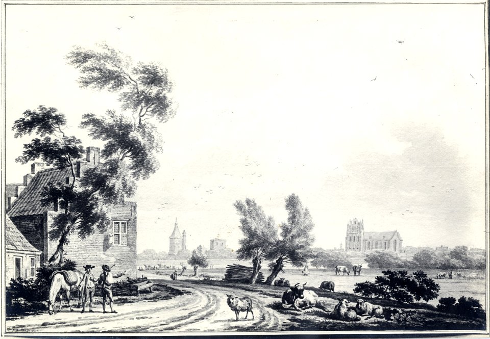 HUA-6336-Gezicht op Wijk bij Duurstede uit het zuiden vanaf de zuidelijke Lekoever met op de achtergrond het kasteel Duurstede en de Grote Kerk
