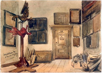 HUA-38722-Interieur van het stadhuis Stadhuisbrug te Utrecht het Stedelijk Museum van Oudheden op de tweede verdieping het portaal met de toegangsdeur tot het m