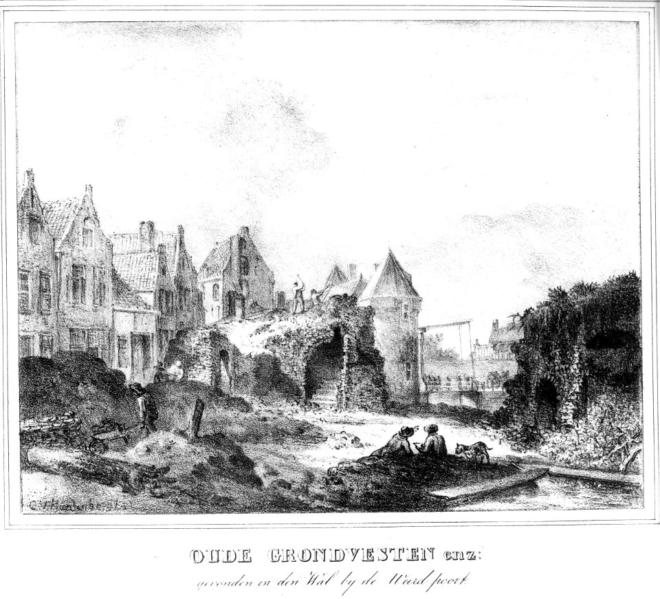HUA-36751-Gezicht op de gedeeltelijk afgegraven stadswal te Utrecht tijdens de afbraak van de stadsmuur en waltorens uit het oosten met in het midden de grotend