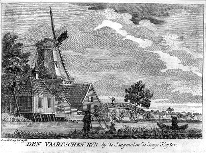 HUA-36026-Gezicht op een van de houtzaagmolens langs de Vaartsche Rijn te Utrecht uit het zuidoosten