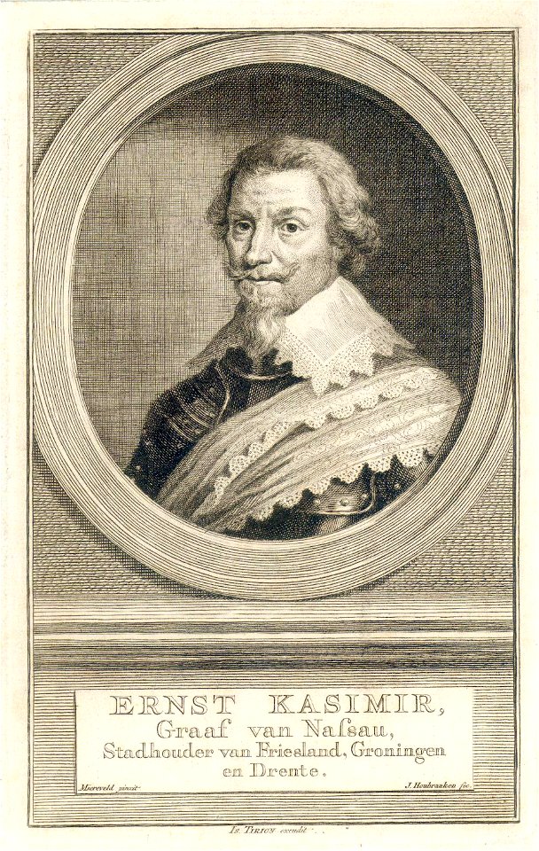 HUA-39053-Portret van Ernst Casimir van Nassau geboren 1573 gouverneur van de stad Utrecht overleden 1632 Borstbeeld links in harnas met bandelier in ovaal
