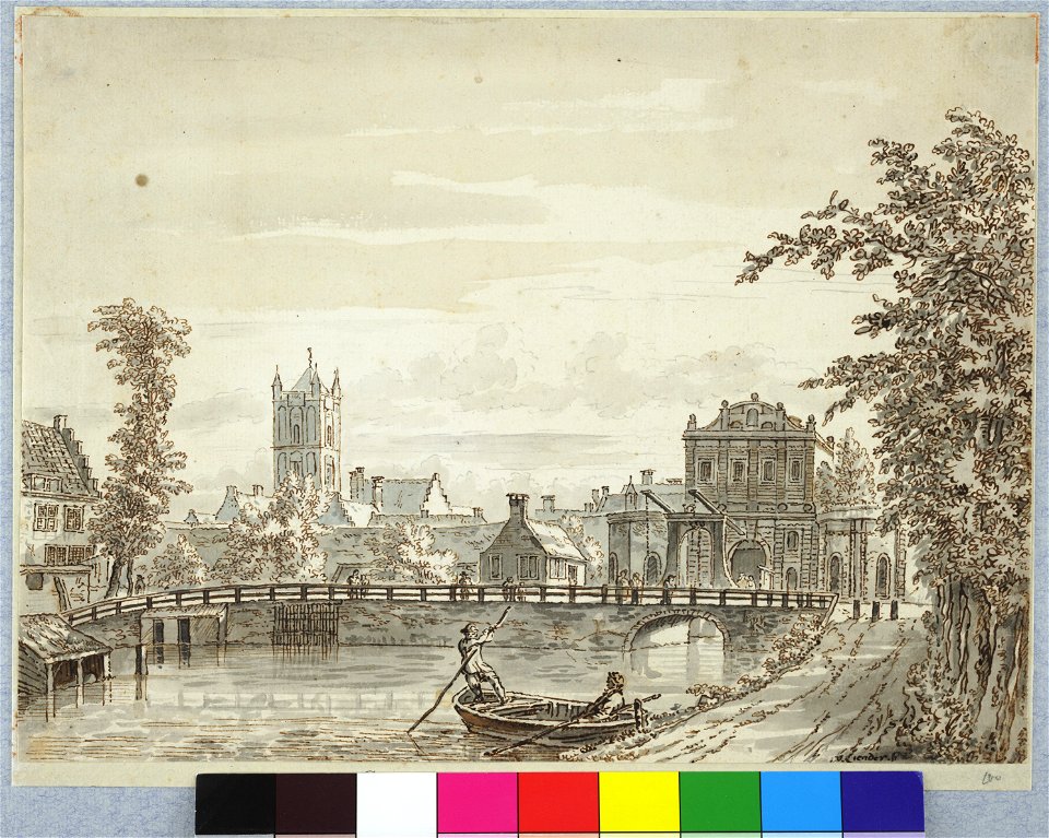 HUA-36480-Gezicht over de Leidsche Rijn vanaf de Leidseweg op de stad Utrecht uit het zuidwesten met op de achtergrond de toren van de Jacobikerk en de Catharij