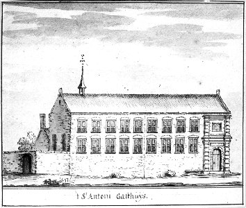 HUA-38294-Gezicht op de zij en voorgevel van het St Anthoniegasthuis buiten de Weerdpoort te Utrecht