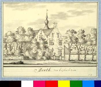HUA-35207-Gezicht op het huis Boothstraat 6 te Utrecht uit het zuiden vanuit de tuin tussen het huis en het Janskerkhof met rechts de tuinmuur langs de poortweg