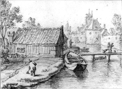 HUA-36729-Gezicht over de stadsbuitengracht op de stadswal te Utrecht uit het westen met de waltorens de Beer met daarachter de Plompetoren en de Vos middenacht