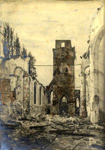 HUA-404492-Gezicht op de ruïne van de op 23 juni 1900 afgebrande Nederlands Hervormde kerk te Harmelen