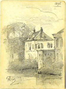HUA-39444-Gezicht op de uitmonding van de Plompetorengracht in de stadsbuitengracht onder de Plompetorenbrug met daarachter het huis Plompetorengracht 33