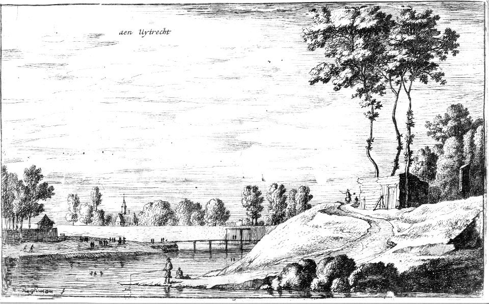HUA-36426-Gezicht over de stadsbuitengracht te Utrecht op de stadswal uit het noordoosten met rechts het bolwerk Lepelenburg en op de achtergrond de Maliebrug e