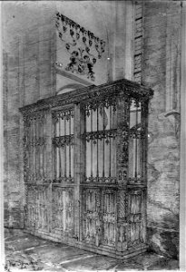 HUA-37436-Afbeelding van de grafkapel van de familie Panthaleon van Eck de voormalige St Andreaskapel met een laatgotisch hek in de Jacobikerk te Utrecht uit he