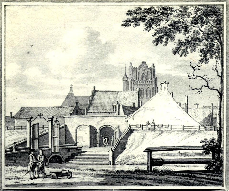 HUA-6345-Gezicht op de Waterpoort te Wijk bij Duurstede met op de achtergrond de toren van de Grote Kerk