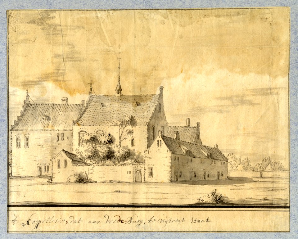 HUA-37590-Gezicht op de gebouwen van het St Catharijneklooster op het Catharijneveld te Utrecht het terrein waar in 1528 kasteel Vredenburg zou worden gebouwd