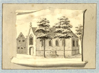 HUA-35068-Gezicht op de kerk van het Begijnhof te Utrecht uit het zuiden