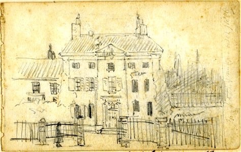 HUA-39390-Gezicht op de voorgevel van het enigszins terugliggende voormalige claustrale huis van St Jan Janskerkhof 17 te UtrechtNB Het huis is in 1887 gesloopt