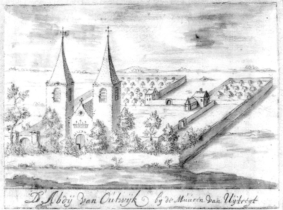 HUA-37733-Gezicht op de abdij Oudwijk te Utrecht uit het westen
