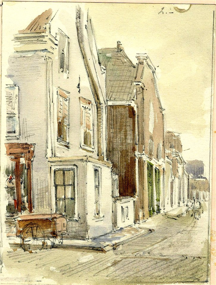 HUA-39383-Gezicht vanuit de Zonstraat te Utrecht in de Keizerstraat vóór de afbraak van het hoekhuis links het winkel woonhuis van de broodbakker PH van Gendt t