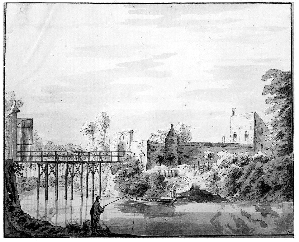 HUA-6134-Gezicht op de Utrechtsepoort te Amersfoort met de houten toegangsbrug uit het oosten