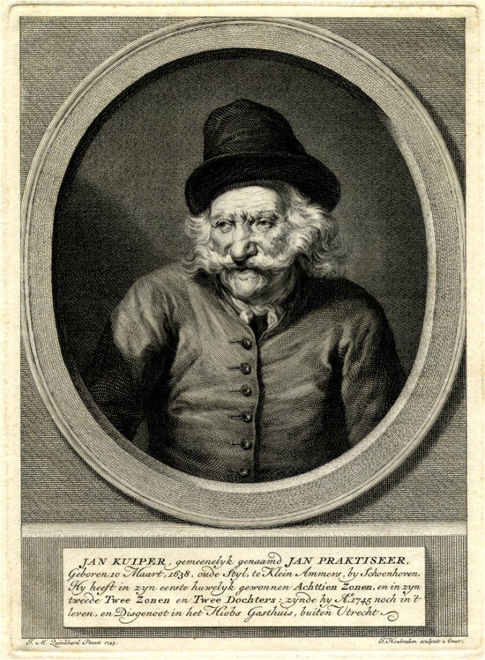 HUA-39009-Portret van Jan Kuiper Jan Practiseer geboren Groot Ammer 10 maart 1638 disgenoot van het St Jobsgasthuis tot op zeer hoge leeftijd overleden 1749 Bor
