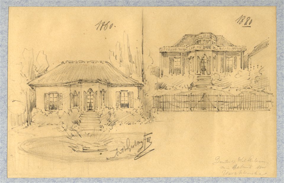 HUA-37949-Gezicht op de voorgevel van het huis Welgelegen aan de Wittevrouwensingel te Utrecht in 1860 links en na een verbouwing in 1880 rechts 