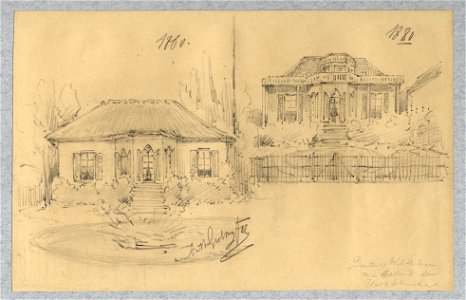 HUA-37949-Gezicht op de voorgevel van het huis Welgelegen aan de Wittevrouwensingel te Utrecht in 1860 links en na een verbouwing in 1880 rechts 