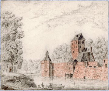 HUA-36699-Gezicht vanaf de singel over de stadsbuitengracht op de stadswal van Utrecht uit het noordwesten met de waltoren de Vos en de Plompetoren achter de st