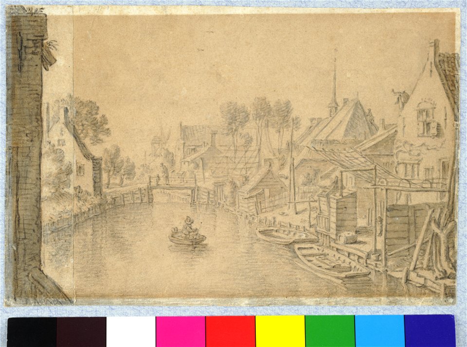 HUA-36060-Gezicht op de Vleutensche Vaart te Utrecht uit het oosten met rechts de achtererven van enkele huizen aan de Vleutenseweg en het dak van de kapel van 