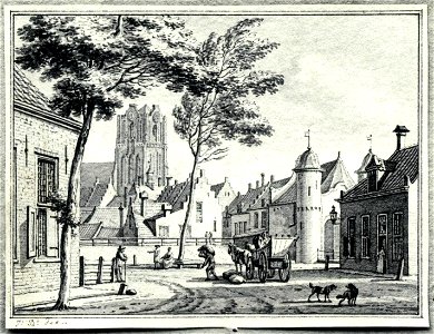 HUA-6341-Gezicht in de stad Wijk bij Duurstede met rechts de Veldpoort en op de achtergrond de toren van de Grote Kerk