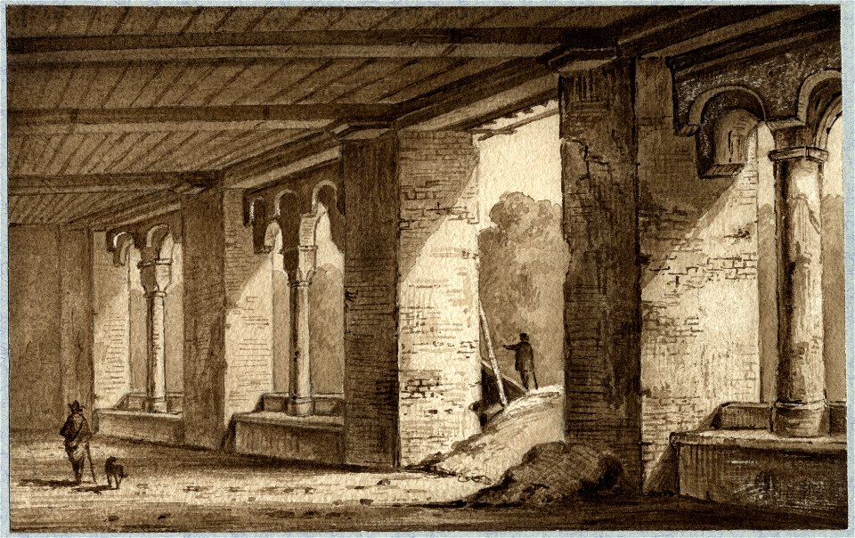 HUA-37186-Gezicht in de zuidelijke arm van de pandhof van de Pieterskerk te Utrecht