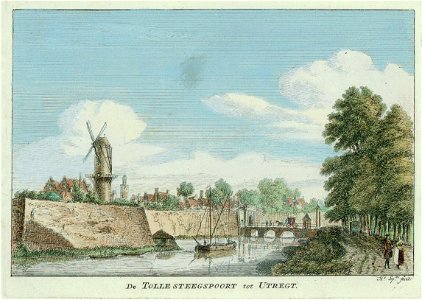 HUA-36372-Gezicht vanaf de singel over de stadsbuitengracht te Utrecht op het bastion Sterrenburg en de molen op de Bijlhouwerstoren uit het zuidwesten met rech