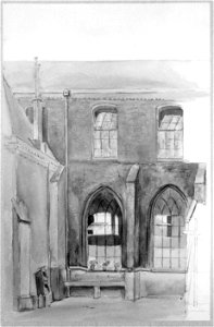 HUA-37599-Gezicht op een gedeelte van de kruisgang van het St Catharijneklooster aan de Lange Nieuwstraat te Utrecht