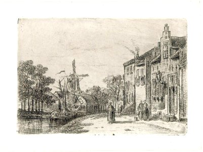 HUA-38652-Gezicht op enkele huizen langs de Vecht te Utrecht vermoedelijk aan de Lagenoord met de molen Het Schaap aan het Zwarte Water op de achtergrond