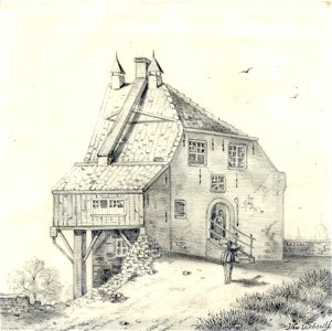 HUA-36652-Gezicht bovenop de stadswal te Utrecht met de toren de Wolf en een gedeeltelijk ingestorte borstwering van de stadsmuur uit het noordwesten