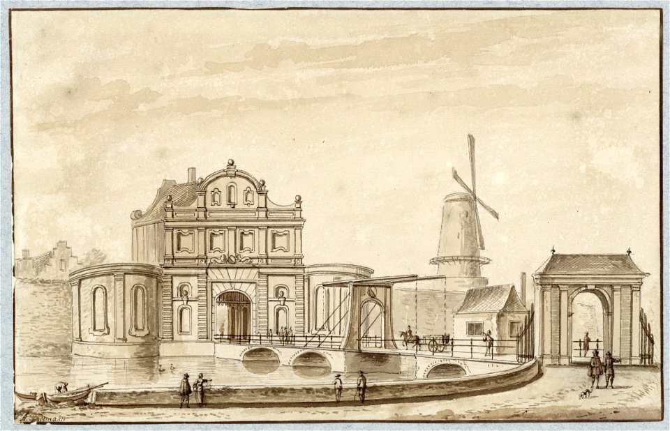 HUA-36472-Gezicht vanaf de singel over de Stadsbuitengracht op de stadswal te Utrecht uit het westen met de Catharijnepoort en Catharijnebrug met daarachter de 