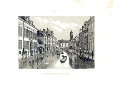 HUA-35970-Gezicht op de Plompetorengracht te Utrecht uit het noorden met op de achtergrond de Eerste Wittevrouwenbrug en het hoekhuis Drift VoorstraatNB De naam