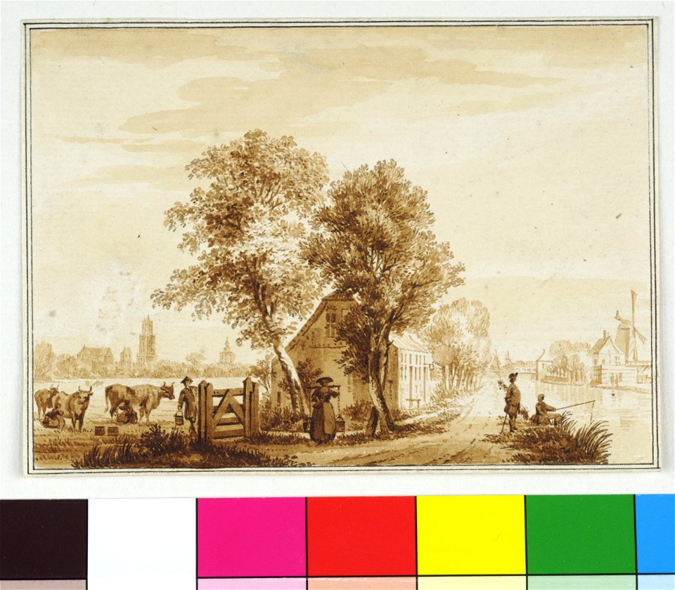 HUA-38669-Gezicht vanaf de weg langs het Zwarte Water te Utrecht op de stad met de Domkerk de Plompetoren de Domtoren en de Buurkerk en rechts de Houtzaagmolen 