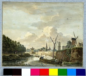 HUA-36340-Gezicht over de stadsbuitengracht op de stadswal te Utrecht uit het zuiden met links de singel in het midden de Smeetoren de toren van de Geertekerk h