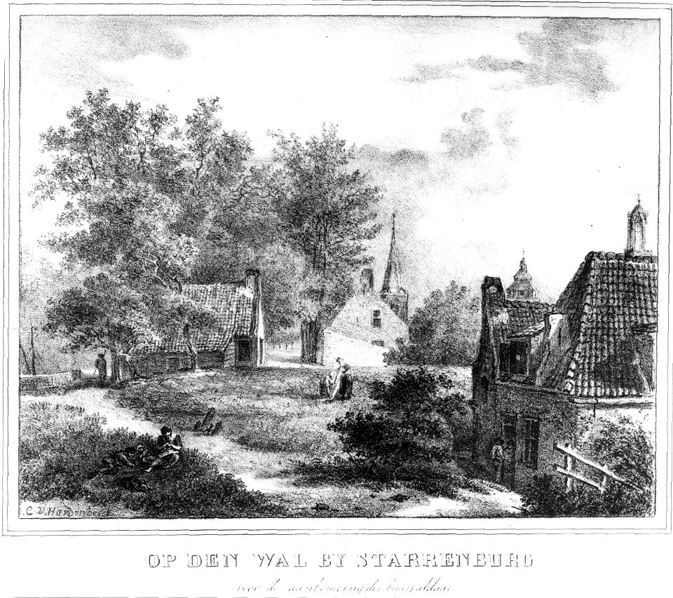 HUA-36364-Gezicht boven op de stadswal te Utrecht bij het bastion Sterrenburg uit het zuidoosten met links het wandelpad op de wal en de borstwering van de stad